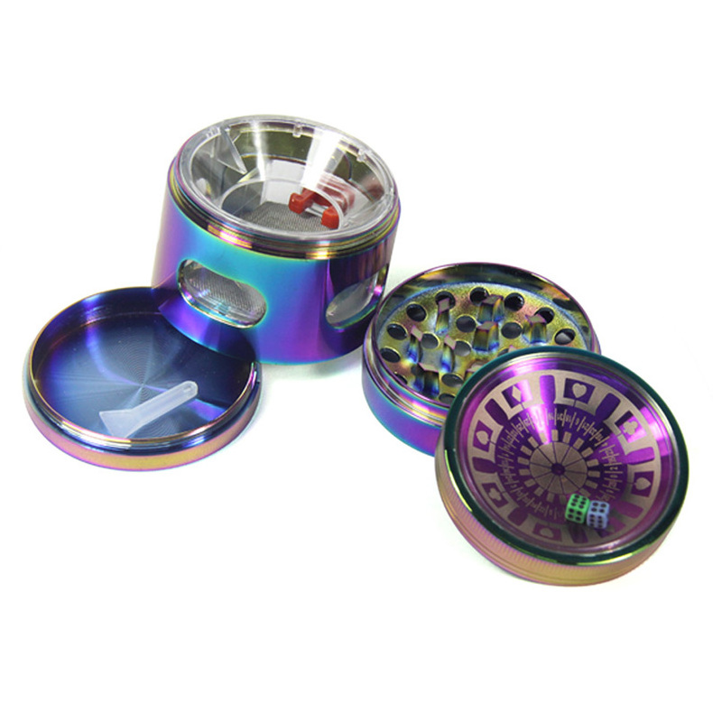 GZ3363266C New Rainbow Dice Drawer Design Herb Grinder 4 Parts Smoking Zinc Metal Custom Logo Smoking Tobacco Herb Grinder