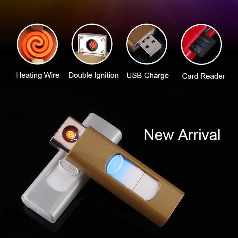 XY500186 Rechargeable Heating Wire USB Lighters Plastic Card Reader Cigarette Windproof Electronic Lighters Novelty Travel OEM