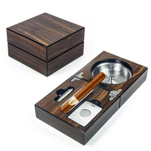 AS272201 Fashion Design Multifunction Black Wood Grain Piano Paint Cigar Ashtray Cigar Punch Smoking Accessories