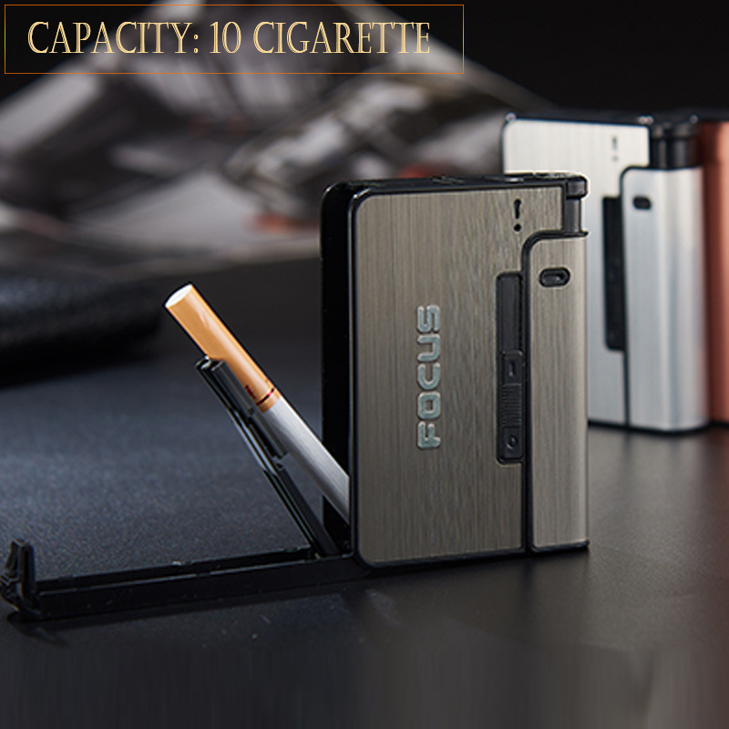 CC261001 cigarette case metal aluminum custom case plastic tobacco metal 10 pcs cigarette box with lighter