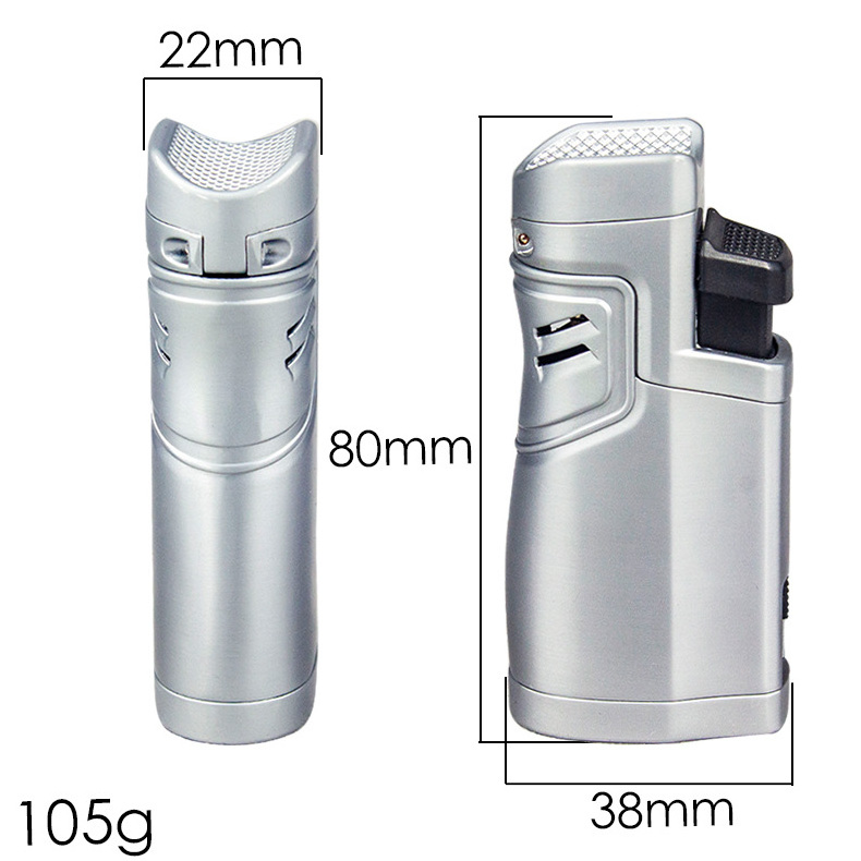 LT01Q604 Cigar Butane Gas Lighter Quad Torch Lighter With Puncher Windproof Cigar Cutter Smoking Accessories