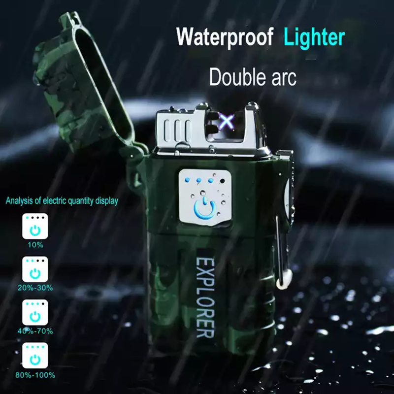 XY830317 New Arrival Custom Chargeable Metal Windproof Outdoor Waterproof Dual Arc Cigarette USB Electric Lighter