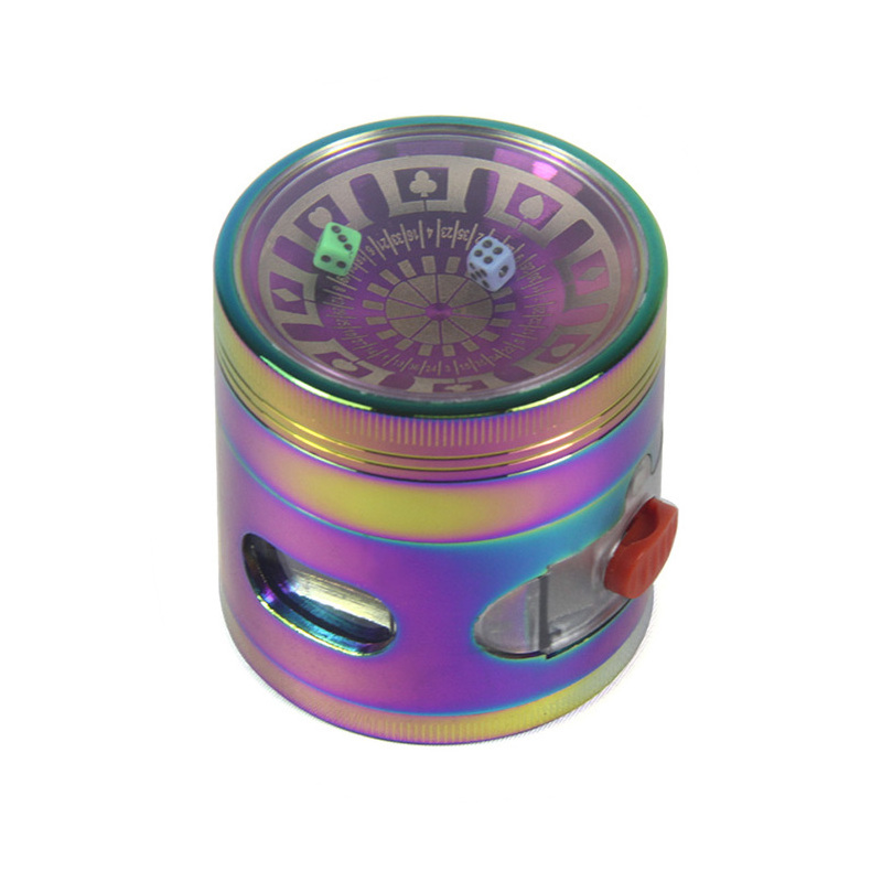 GZ3363266C New Rainbow Dice Drawer Design Herb Grinder 4 Parts Smoking Zinc Metal Custom Logo Smoking Tobacco Herb Grinder