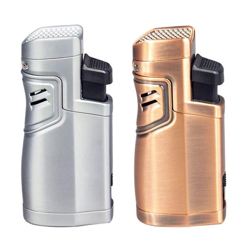 LT01Q604 Cigar Butane Gas Lighter Quad Torch Lighter With Puncher Windproof Cigar Cutter Smoking Accessories