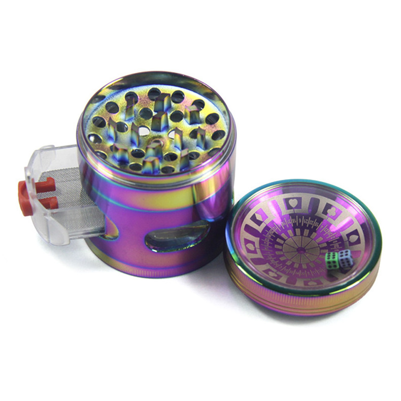 GZ3363266C New Rainbow Dice Drawer Design Herb Grinder 4 Parts Smoking Zinc Metal Custom Logo Smoking Tobacco Herb Grinder