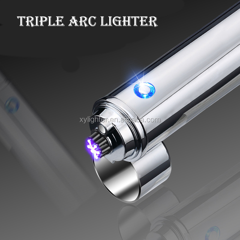 XY830109 Fashion LED Light New Cross Triple Arc Electric Lighter USB Rechargeable Plasma Windproof Lighters