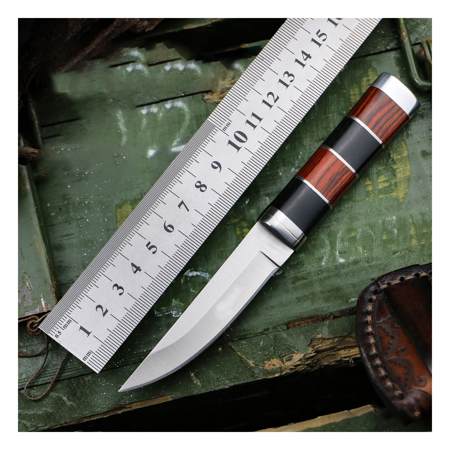 Outdoor Stainless Steel Fruit Knife Small Straight Camping Portable Wooden Handle Tactical Yangjiang Knife