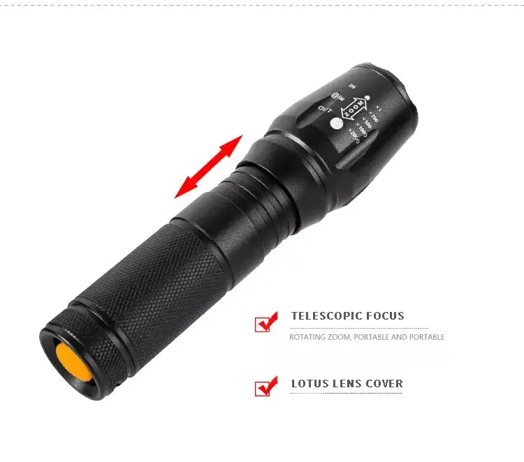 Portable outdoor home emergency LED flashlight high lumen T6 waterproof LED zoomable tactical flashlight