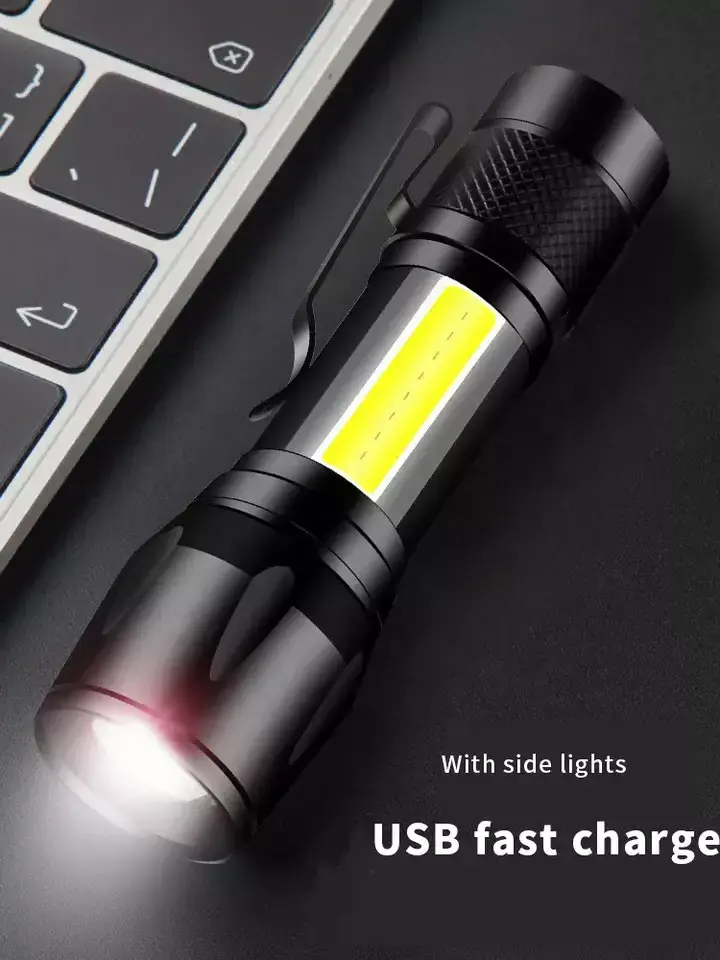 Portable outdoor camping fishing hiking super bright mini cob torch zoomable led rechargeable tactical flashlight