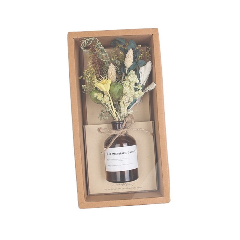 dried flower arrangement with bottle vase for wedding decoration or home decoration