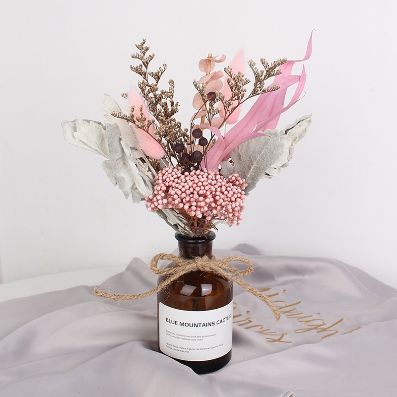 dried flower arrangement with bottle vase for wedding decoration or home decoration