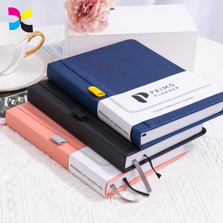 Free Sample Custom A5 Leather Hard Cover Daily Planner 2022-2023 Custom Printing With Pen holder