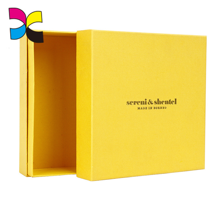 Yellow fabric lid and base box empty small gift box packaging custom cardboard boxes