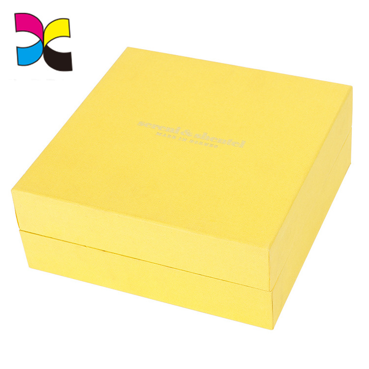 Yellow fabric lid and base box empty small gift box packaging custom cardboard boxes