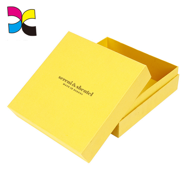 Yellow fabric lid and base box empty small gift box packaging custom cardboard boxes