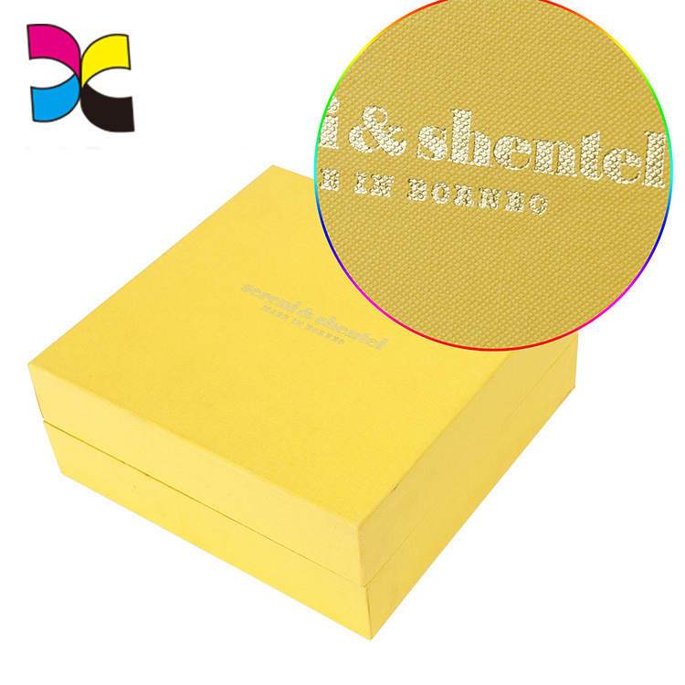 Yellow fabric lid and base box empty small gift box packaging custom cardboard boxes