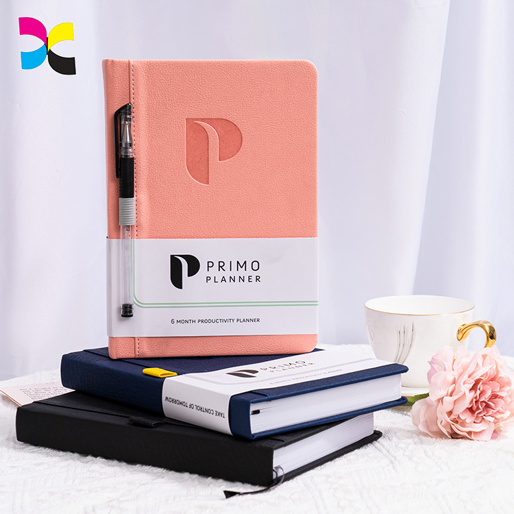 Free Sample Custom A5 Leather Hard Cover Daily Planner 2022-2023 Custom Printing With Pen holder