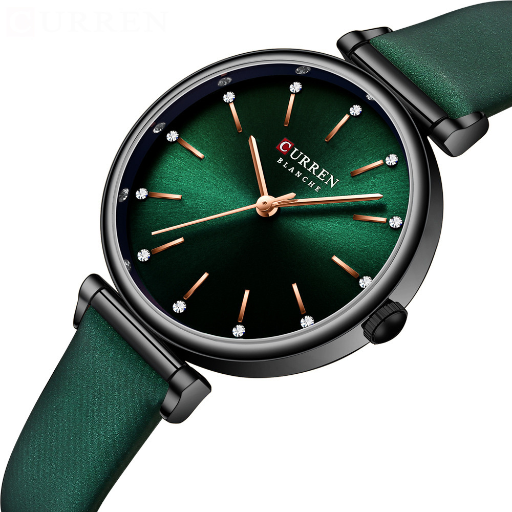 2022 Brand CURREN 9081 Luxury Women Watches Fashion Leather Bracelet Lady Wristwatch Retro Little Green Charming Watches