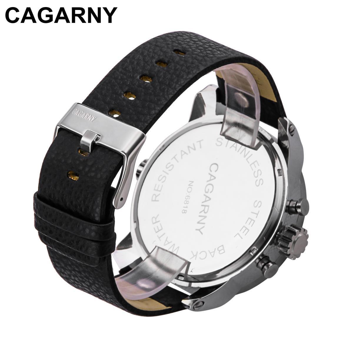 Cagarny Brand Quartz Watch Men Casual Men's Watches Sport Quartz Wrist New Watch Man Dual Time Zone Clock Leather Watchband