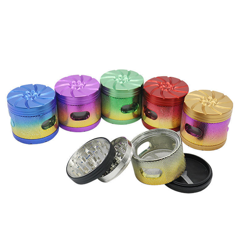 New Design Dazzle Smoke Grinder High Quality Window Penetrating Metal Herb Grinder Concave Cover Smoke Grinder