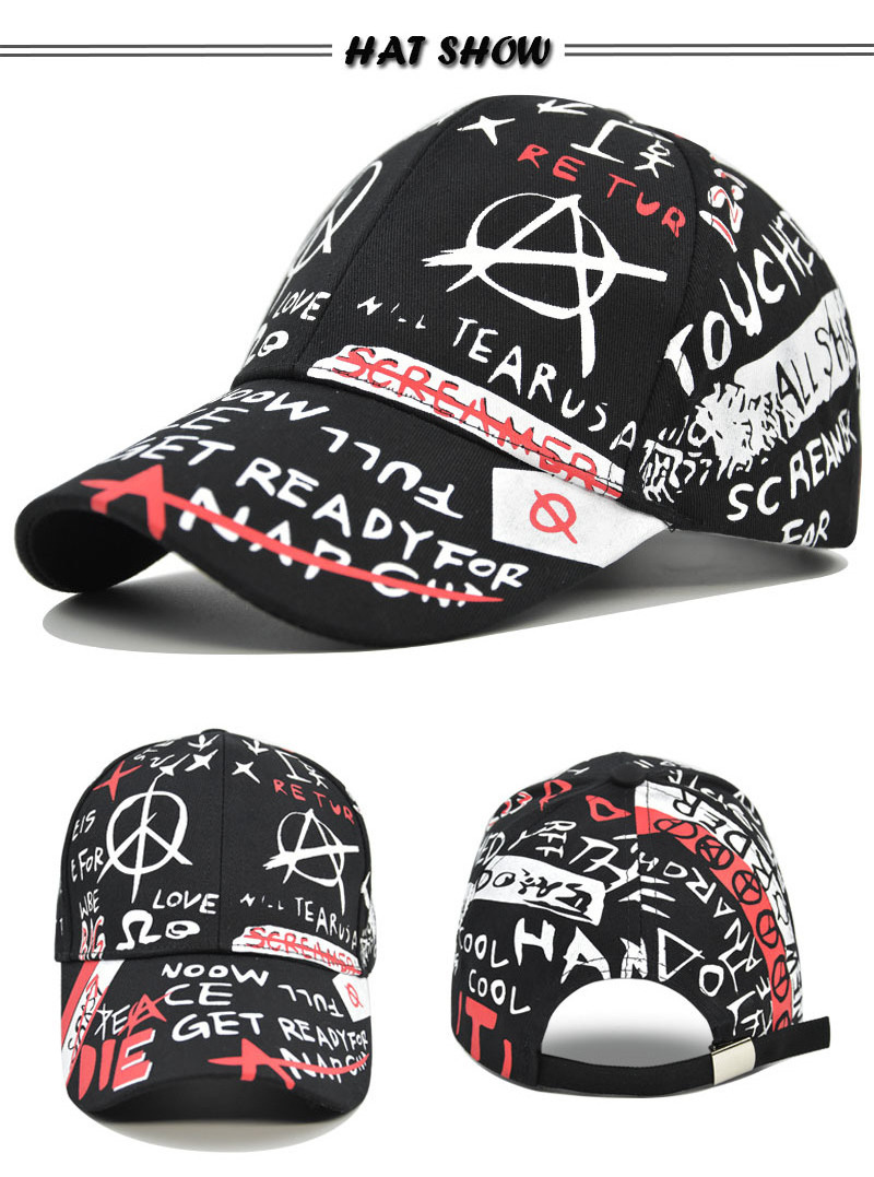 Trendy graffiti printed baseball cap with sun shading duckbill cap