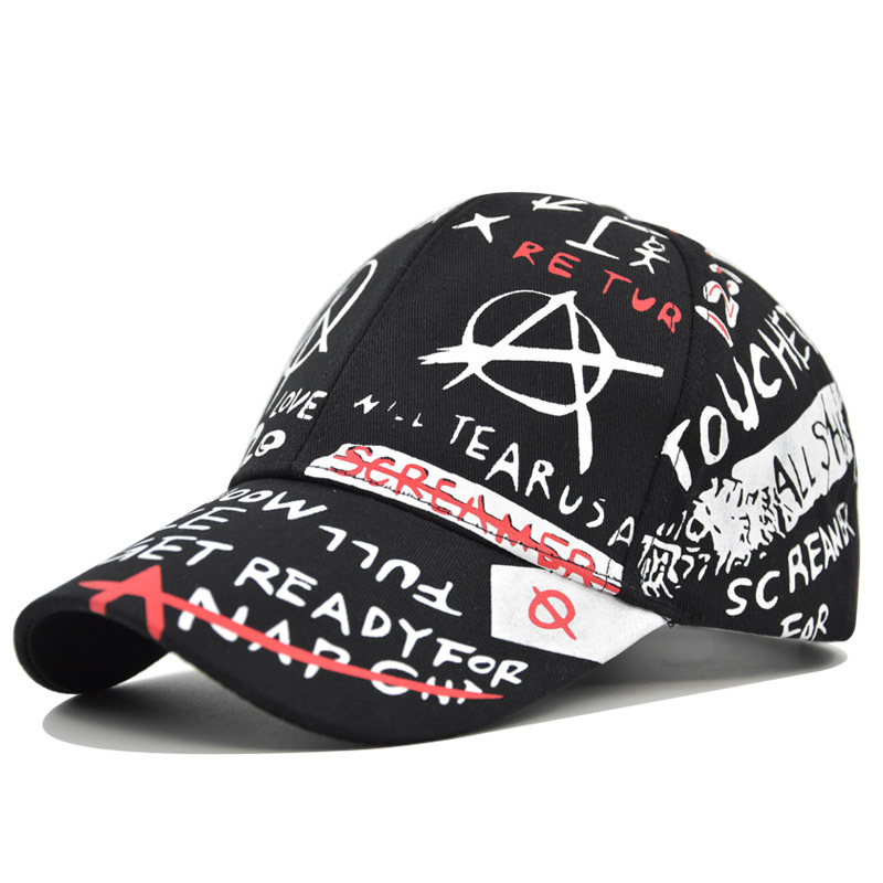 Trendy graffiti printed baseball cap with sun shading duckbill cap