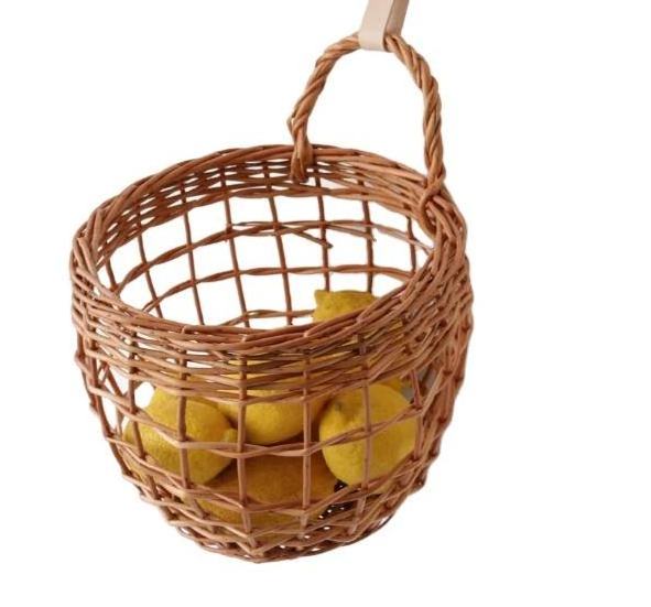 Hanging wicker basket, onions basket red flat wicker round basket bamboo