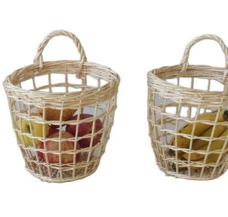 Hanging wicker basket, onions basket red flat wicker round basket bamboo