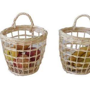 Hanging wicker basket, onions basket red flat wicker round basket bamboo