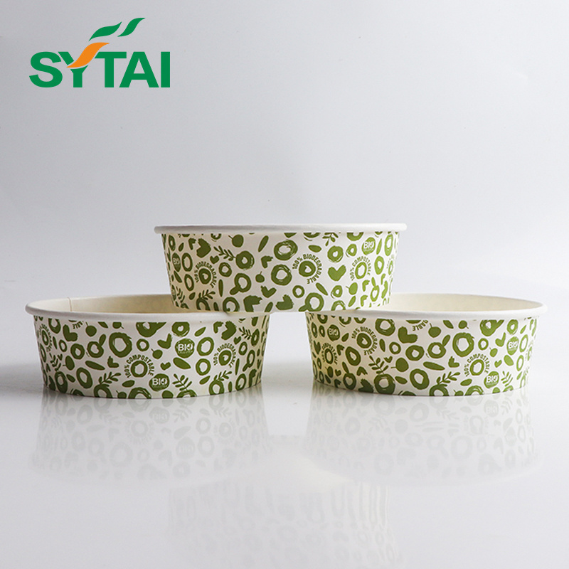 500ml 750ml 1000ml 1100ml 1300ml disposable biodegradable PLA coated water based kraft salad paper bowl with lid