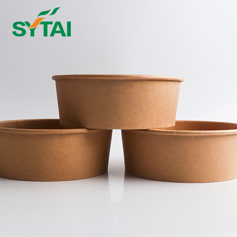 500ml 750ml 1000ml 1100ml 1300ml disposable biodegradable PLA coated water based kraft salad paper bowl with lid