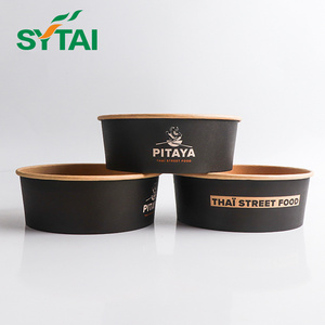 500ml 750ml 1000ml 1100ml 1300ml disposable biodegradable PLA coated water based kraft salad paper bowl with lid