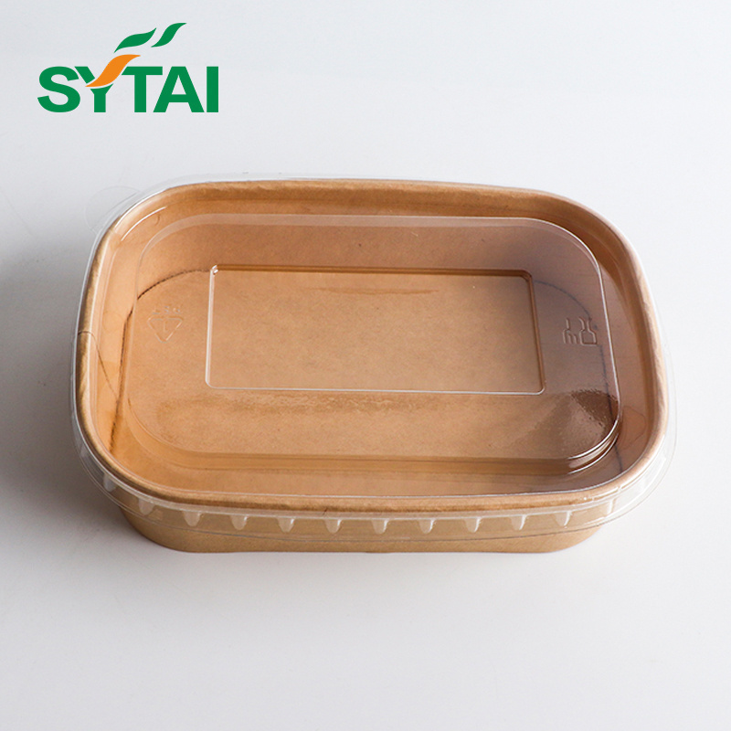 500ML 750ML 1100ML 100% biodegradable Kraft paper salad bowl  paper square salad container bowls with PET paper lid