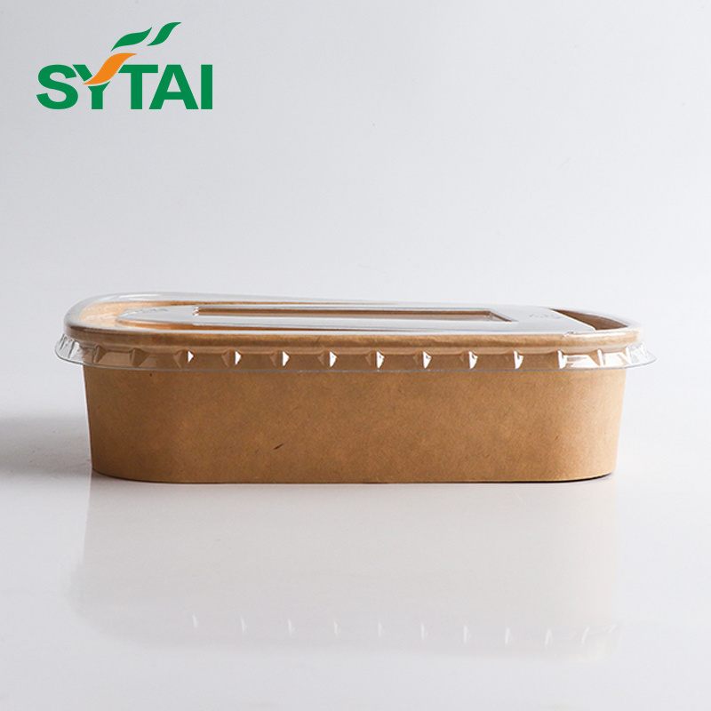 500ML 750ML 1100ML 100% biodegradable Kraft paper salad bowl  paper square salad container bowls with PET paper lid