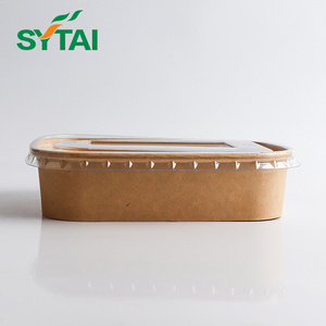 500ML 750ML 1100ML 100% biodegradable Kraft paper salad bowl  paper square salad container bowls with PET paper lid