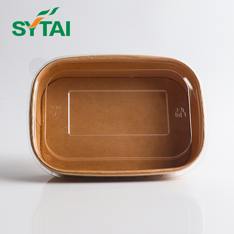 500ML 750ML 1100ML 100% biodegradable Kraft paper salad bowl  paper square salad container bowls with PET paper lid