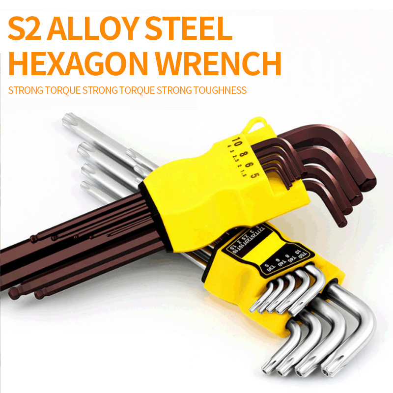 9-Piece Set of Carbon Steel Hex Ball Torx Wrench Short Long with Chrome Finish Special Specification Allen Key OEM ODM Supported