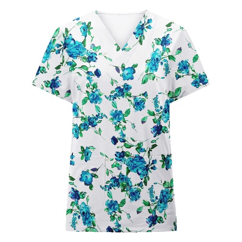 2023 new arrivals short sleeve medical scrubs dropshipping custom scrub tops printed uniform