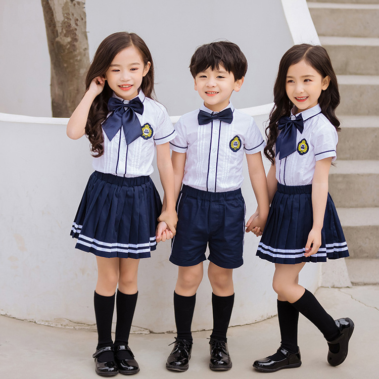 School Uniform white Short Sleeve Uniforms shirts and Skirts for Girls