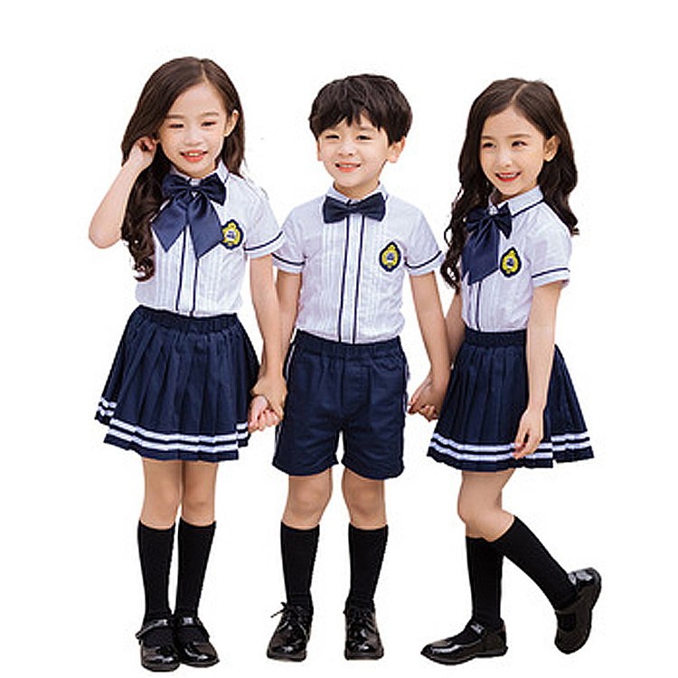 School Uniform white Short Sleeve Uniforms shirts and Skirts for Girls