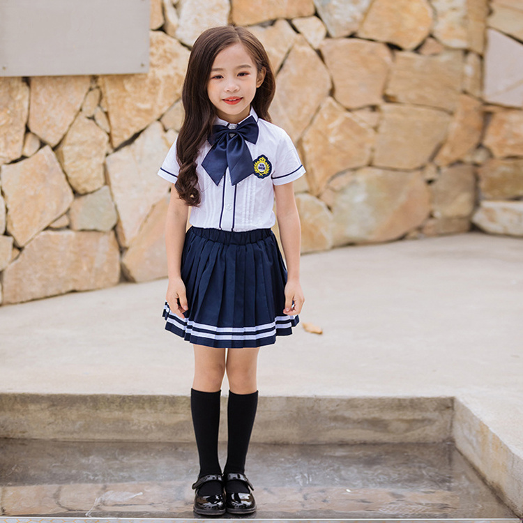 School Uniform white Short Sleeve Uniforms shirts and Skirts for Girls