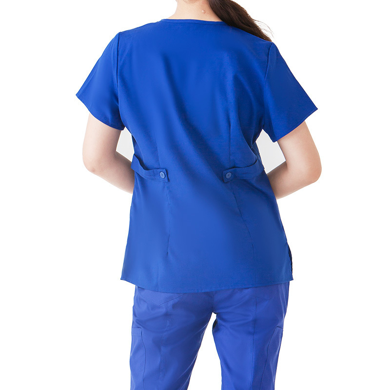 Women Nurse Scrubs 2 Pockets Round Neck Scrub Top with 5 Pockets Drawstring Pants Set Uniforms