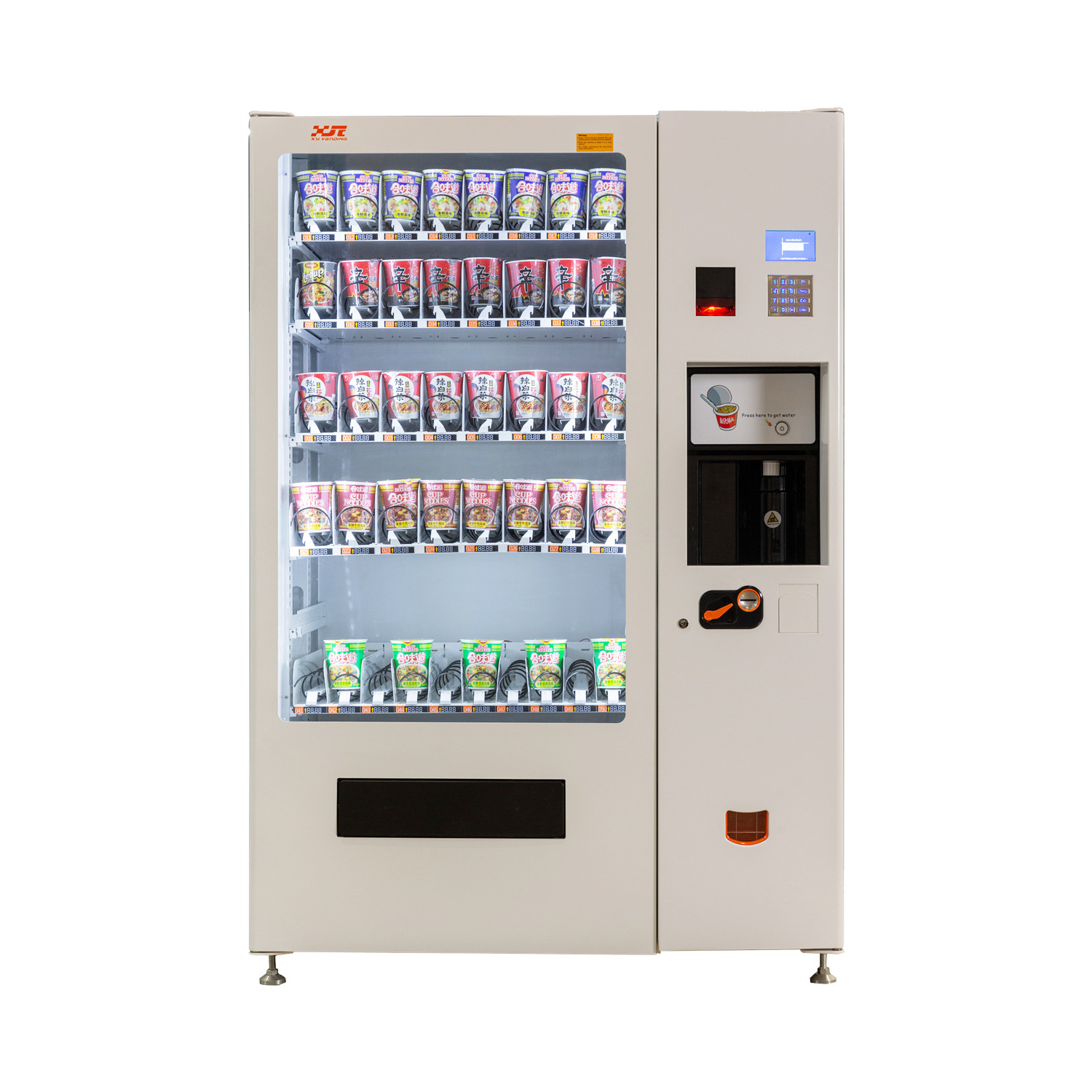 XY Factory Direct Supply hot water heated  Instant Cup Noodle Vending Machine 24hrs Self Service