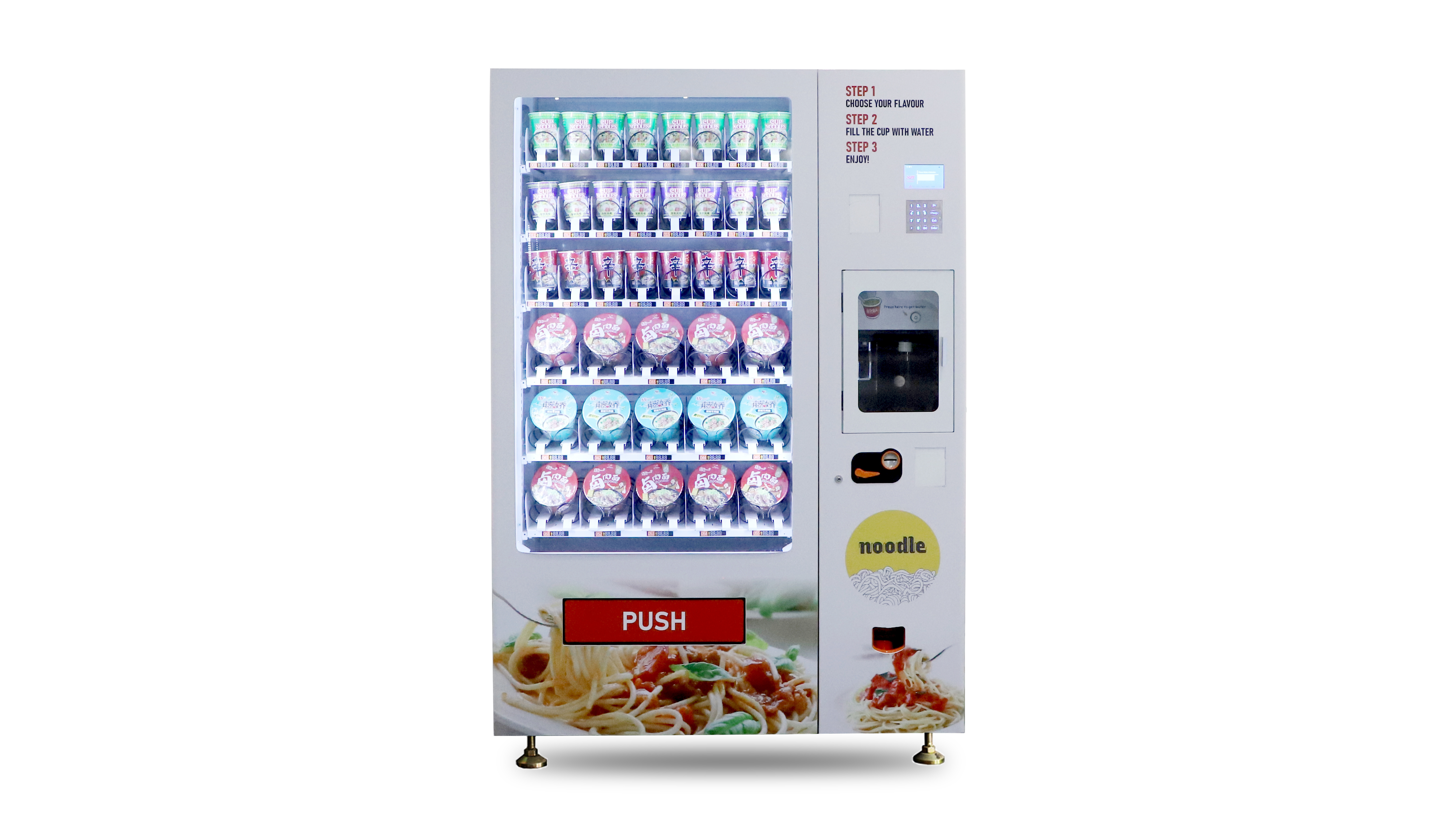 XY Factory Direct Supply hot water heated  Instant Cup Noodle Vending Machine 24hrs Self Service