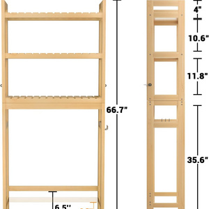 3-Tier Bamboo Bathroom Shelf with 3 Hooks Toilet Storage Organizer Rack for Small Space above Toilet Holders Racks