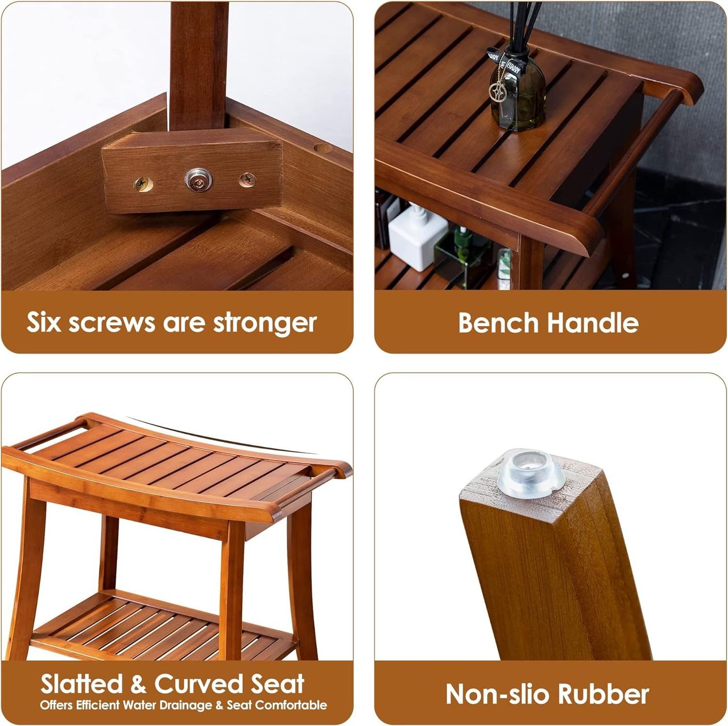 Bamboo Shower Bench Stool with Storage Shelf