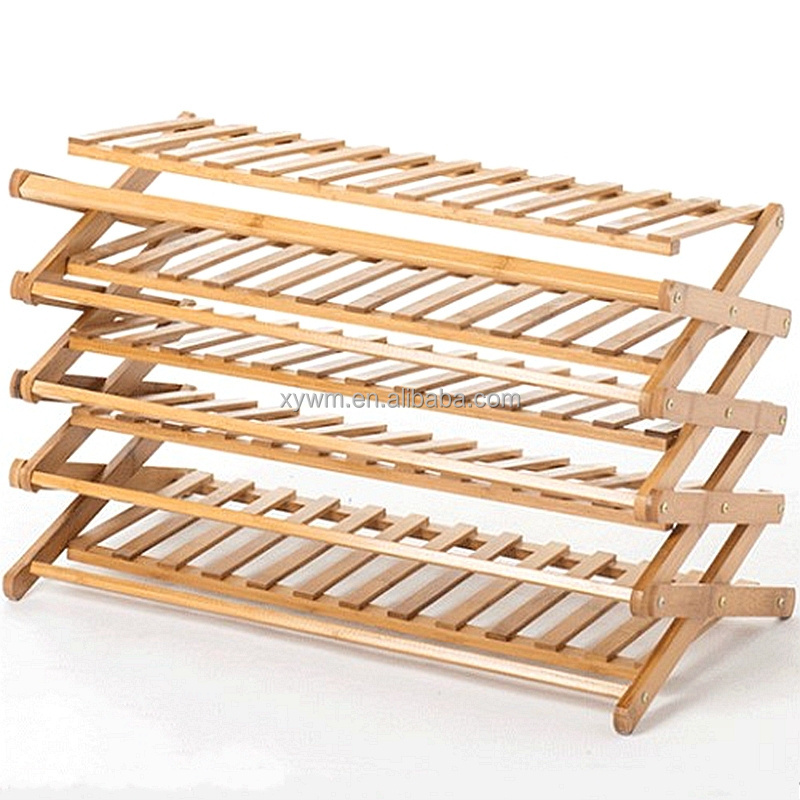 Bamboo Folding Shoe Rack 5-Tier Storage Organizer - Bamboo Wooden Shoes Holder Assembly free