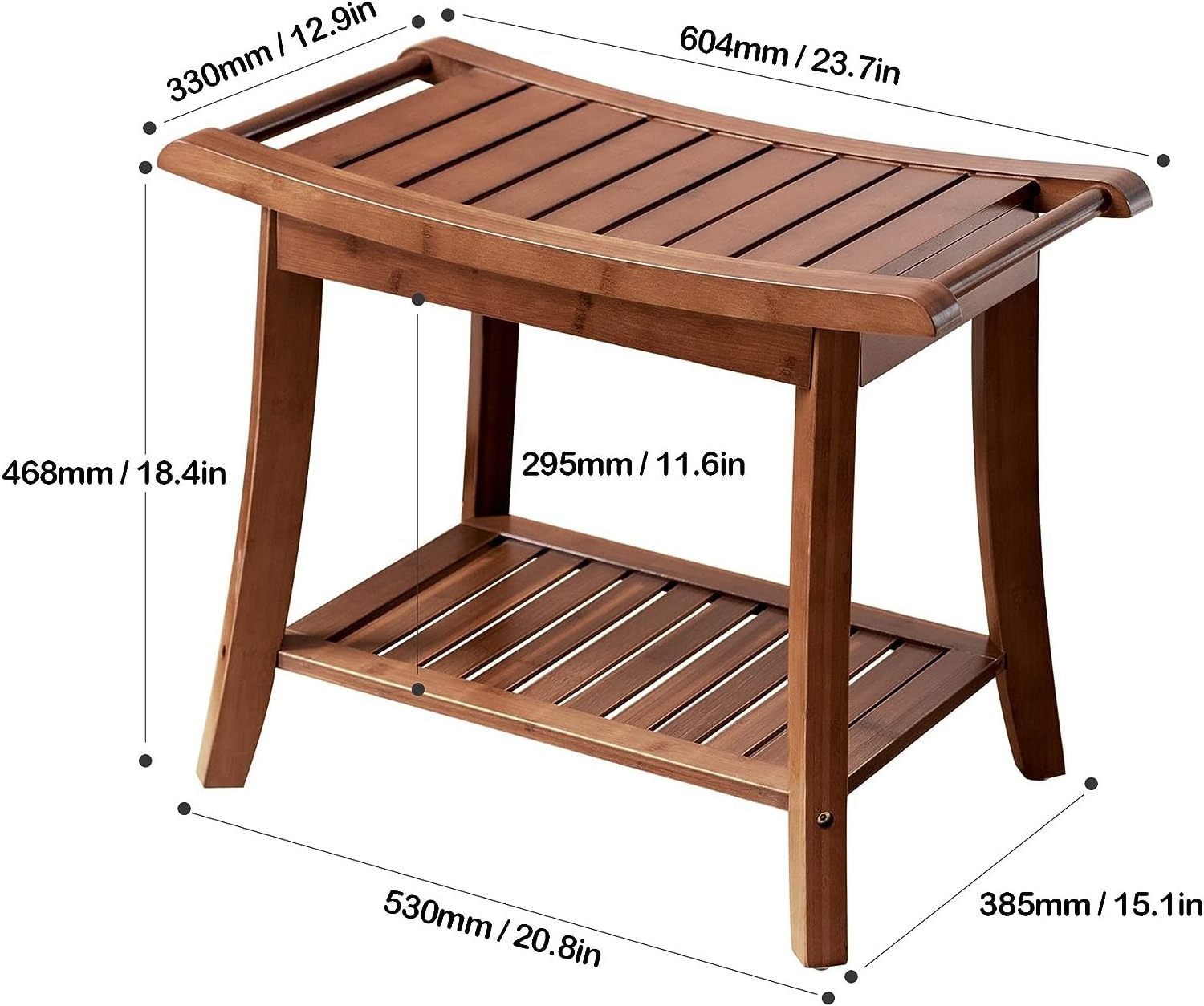 Bamboo Shower Bench Stool with Storage Shelf