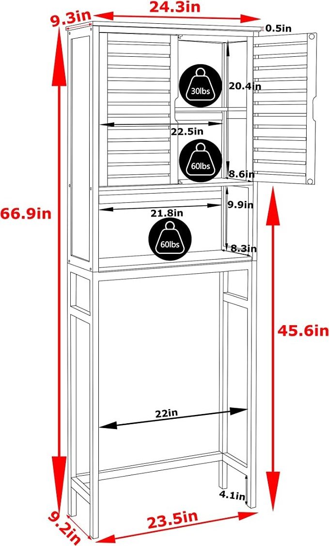 2-Tier Storage Shelves Rack Organizer Bathroom Shelf Over The Toilet storage cabinet with for Bathroom