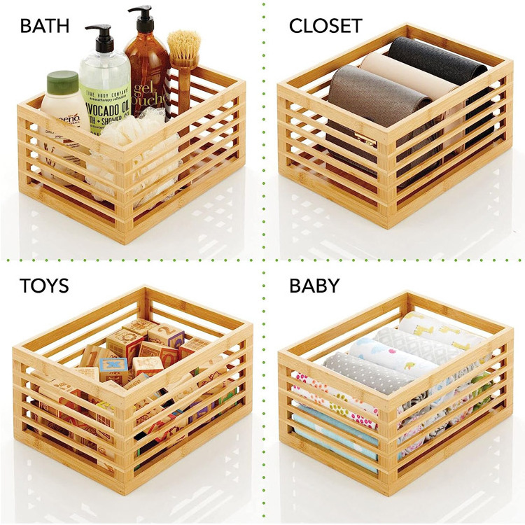 Storage Box Bathroom Living Room Kitchen Bamboo Natural Tools Storage Boxes & Bins Classic